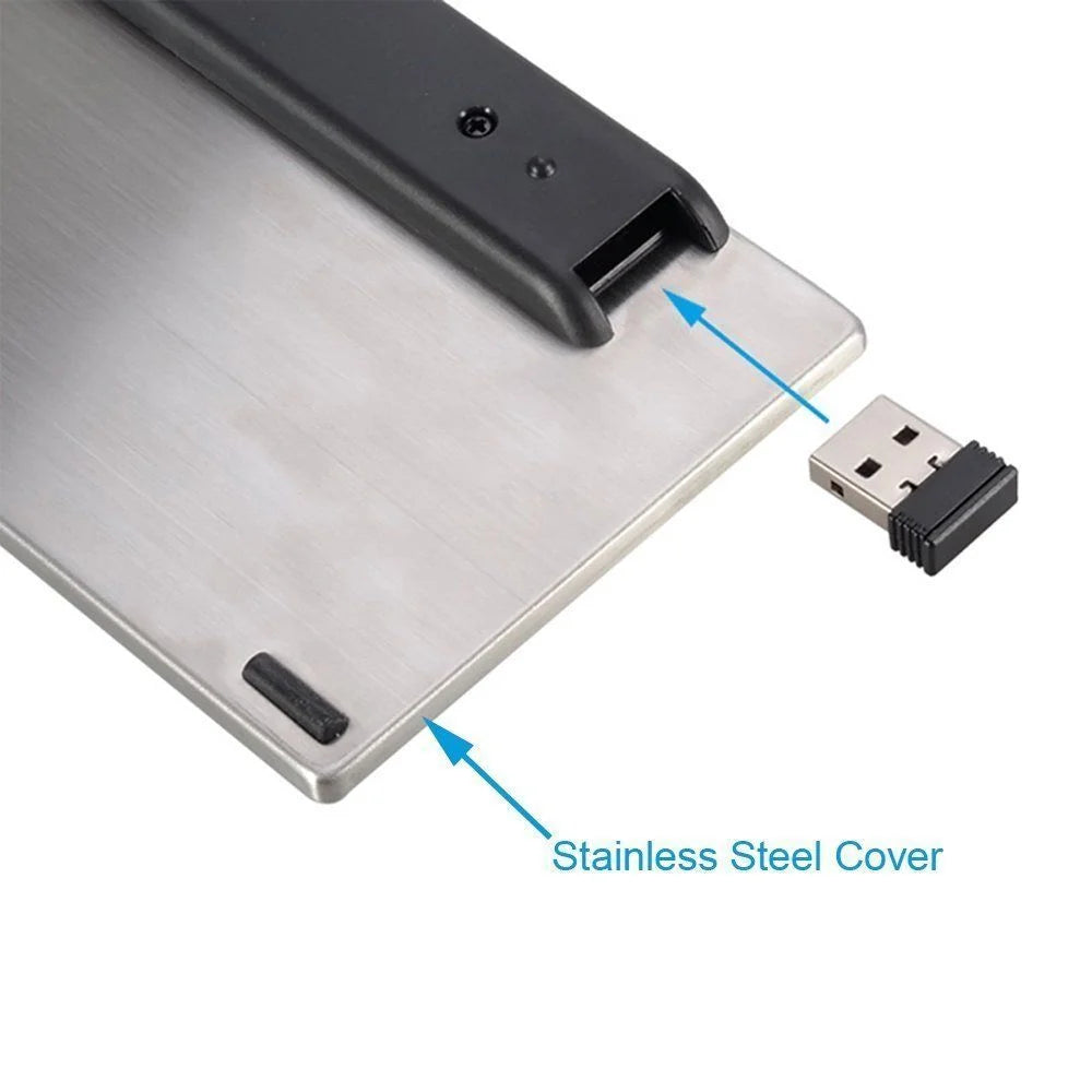 Mini K12 Stainless Steel Cover Wireless Keyboard with Built-In Large Size Touchpad and Rechargable Li-Ion Battery